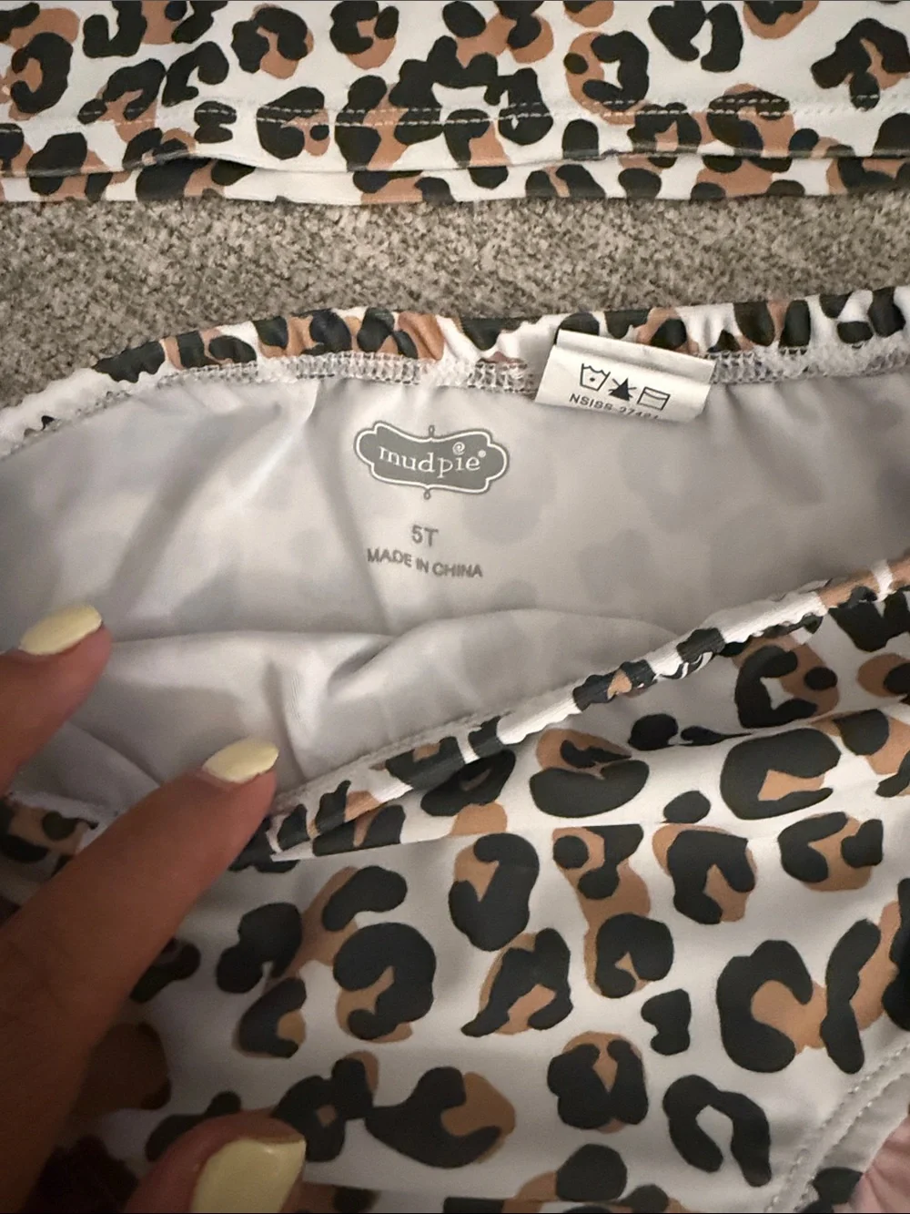 Mud Pie Leopard Print Kids Swim Set - White, Brown & Black